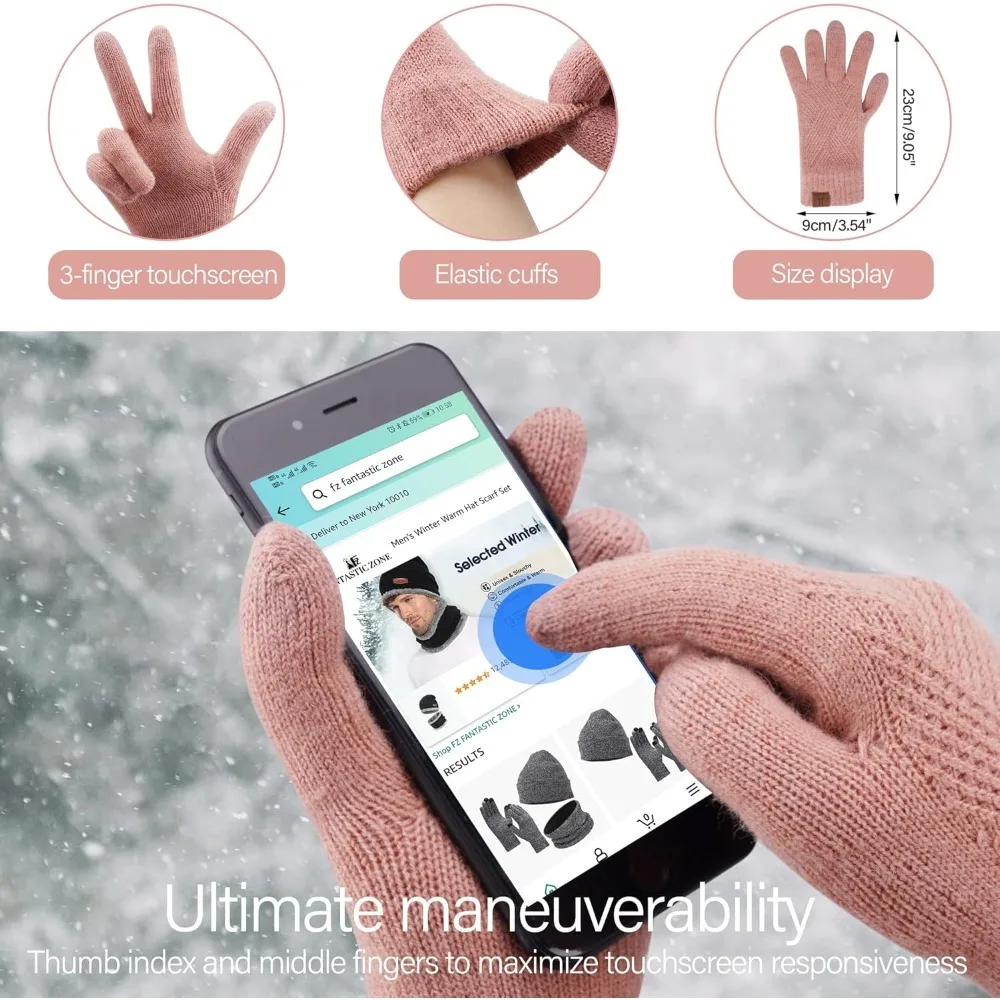 المرأة شتاء دافئ قبعة صغيرة متماسكة قبعة وشاح طويل لمس قفازات مجموعة مع الصوف اصطف بوم الجمجمة قبعة هدايا للنساء