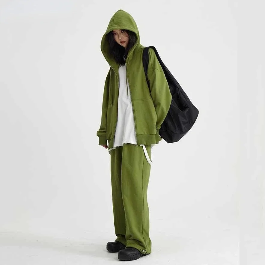 Women Set Loose Hoodies Full Length Pants Solid Spring College Simple Leisure Ulzzang Fashion Cozy Streetwear 2pcs Unisex Couple