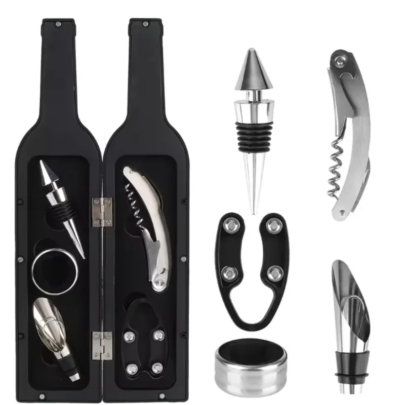 Deluxe Wine Opener Accessories Gift Tools Set with Waiters Corkscrew 5 Piece Bottle Opening Kit Kitchen Gadgets