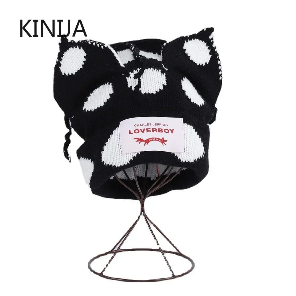 

Зимняя кошачья ушка Skullies, милая женская шапка с лисой, вязаная крючком вязаная шапка, костюм, шапка-бини, женский рождественский подарок, кепка в стиле хип-хоп, холодная шапка