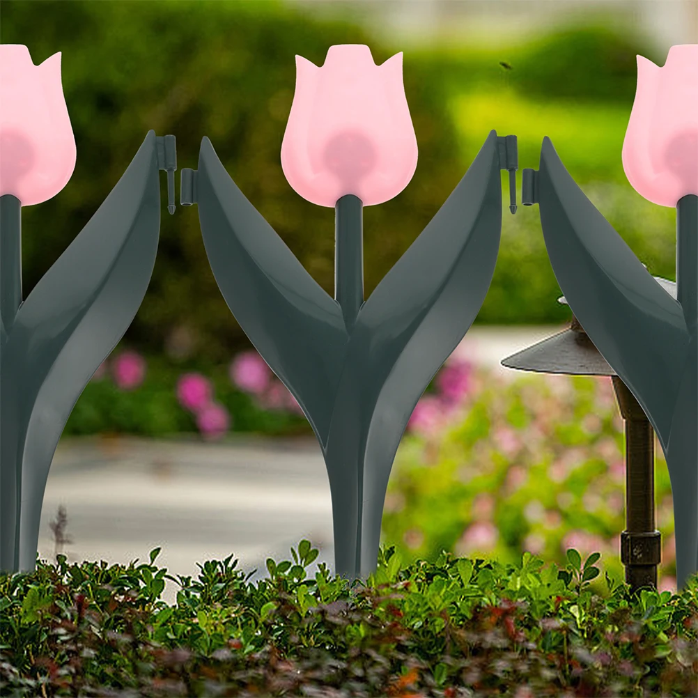 

10Pcs Garden Tulip Fence Decorative Plastic Garden Picket Fence Bed Edging Realistic Flower Lawn Border Landscaping Stakes