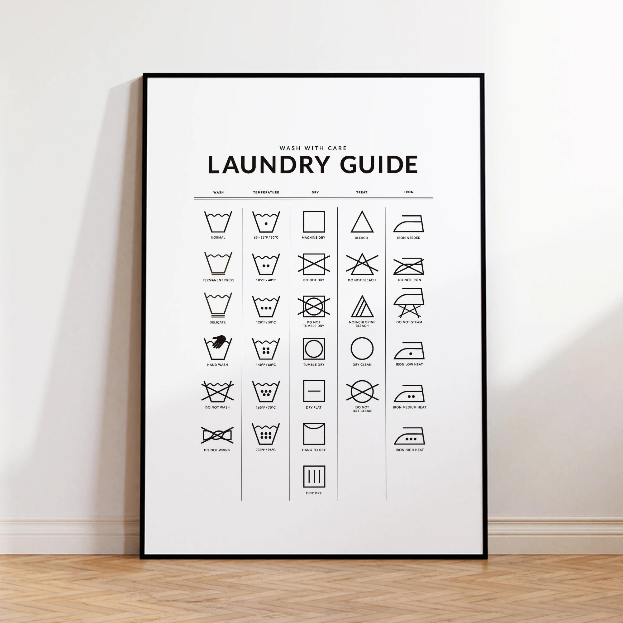 Modern Laundry Guide Symbols Wall Art Print Canvas Painting Poster Picture For Bedroom,Laundry Room Home Decor
