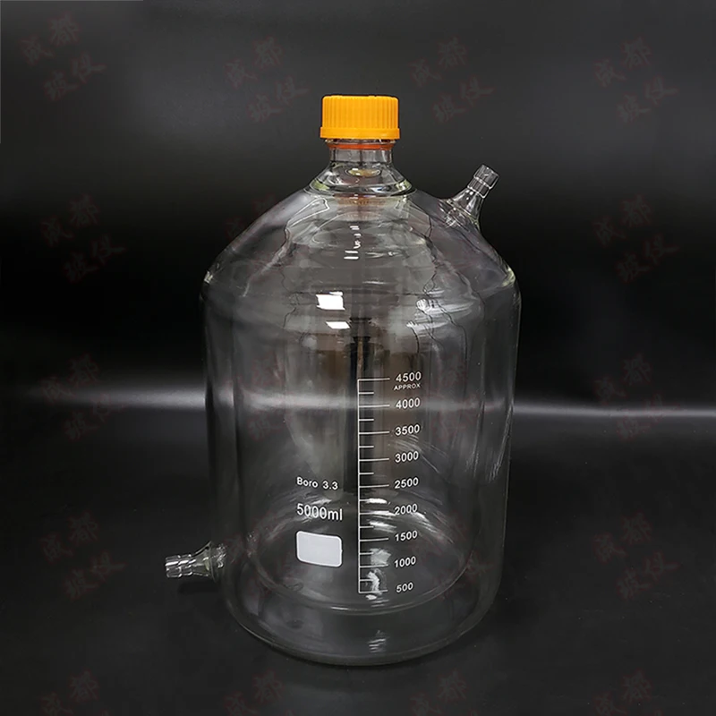 Matraz de fondo plano cilíndrico de un solo cuello de dos pisos, capacidad 100 ml, GL45 mm, botella de reactor con camisa mezzanino, botella de reactivo