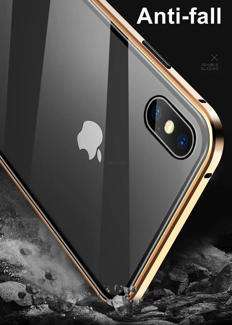 Magnetisches gehärtetes Glas Privatsphäre Metallgehäuse für iPhone 16 15 14 13 12 XR 11 Pro Max 7 8 Plus 360 Magnet Antispy Schutzhülle – Detail 10