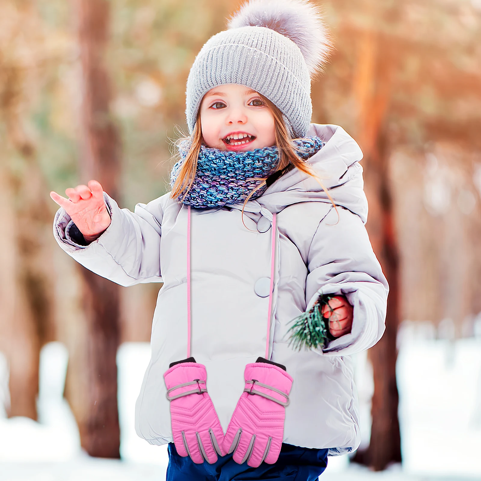 

2Pcs Ski Glove Clips Elastic Mitten Holder Straps Winter Lanyard String Adjustable Anti-Lost Rope Pink Blue