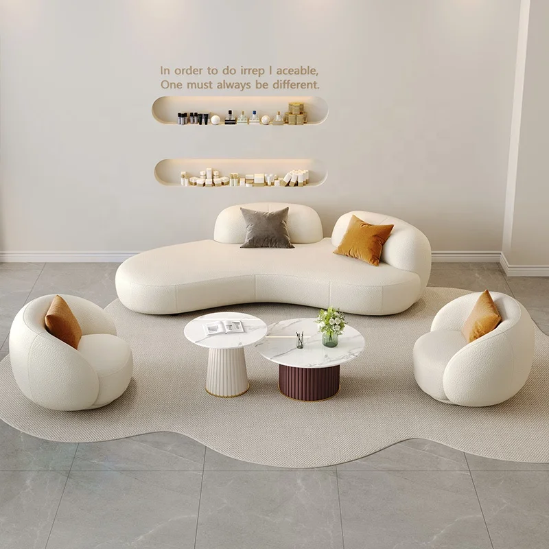 *- Light Luxury Modern Design Curved Lamb's Wool Stools Ottomans For Living Room