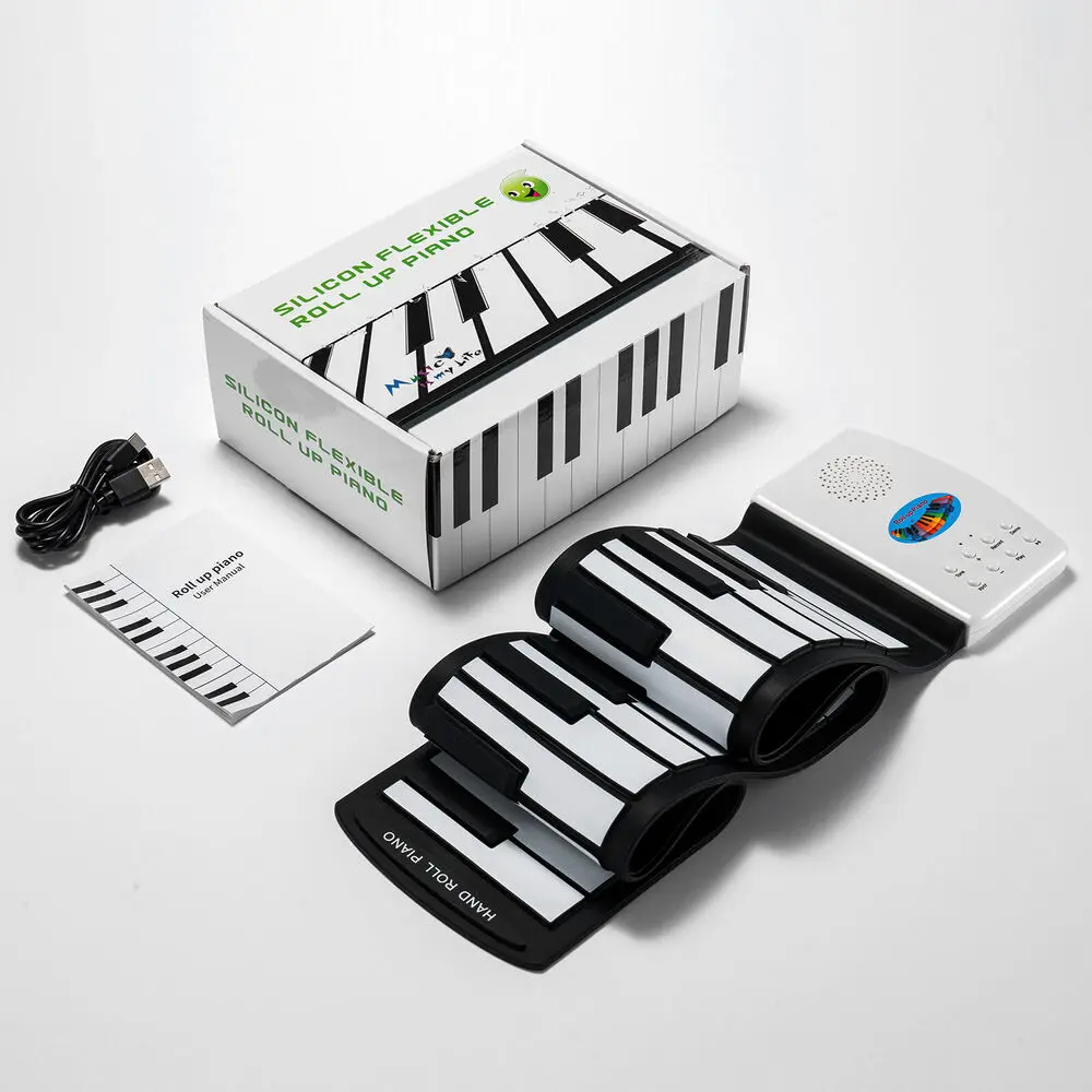 

Pogolab 49 Keys Hand Roll Piano Portable Foldable Keyboard Rainbow Key Rechargeable Roll Up 6 Educational Demo Kids Child Gift