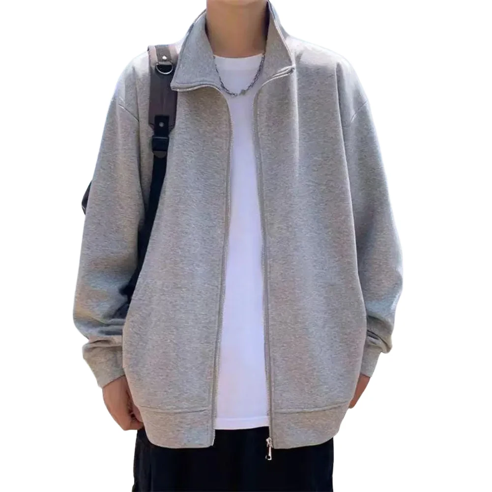 Men\\\'s Lapel Zipper Jacket Loose Fit Casual Sporty Open Cardigan Sweatshirt Coat for Daily Wear and Outdoor Activities