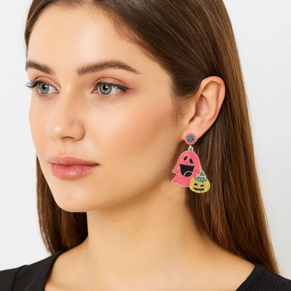 

Fashion Pearl Cute Ghost Earrings Kawaii Personality Ghost Pumpkin Earrings Ear Studs Irregular Halloween Party Jewelry Daily