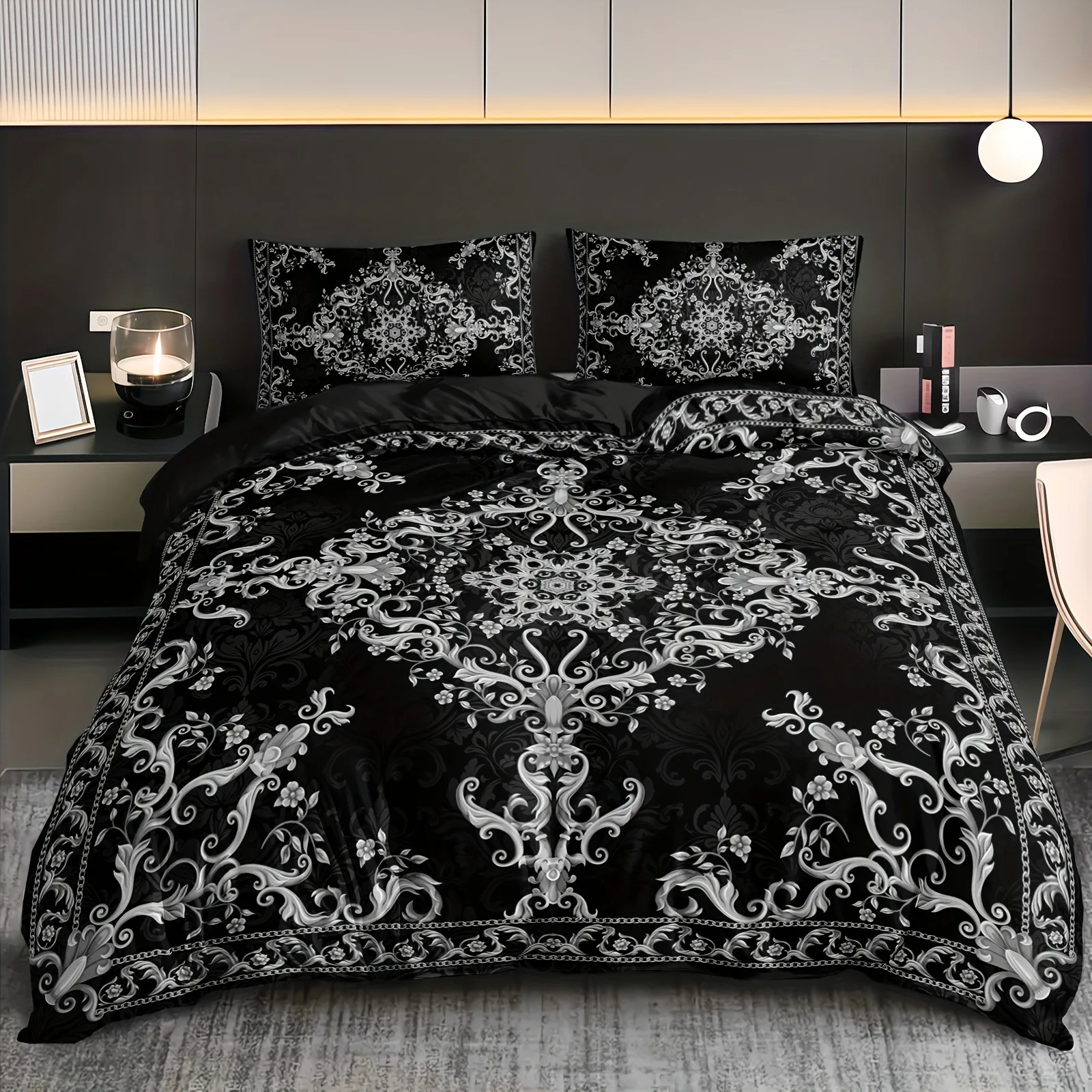 Black White Luxury Brocade Duvet Cover Digital Print Bedding Set 3PCS Wholesale