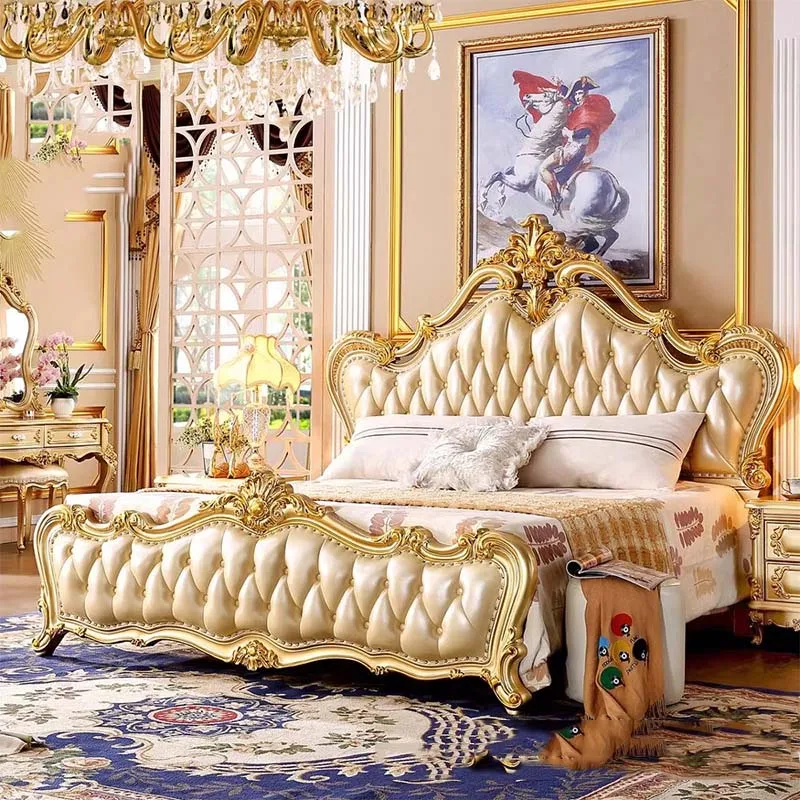 Leather Luxury Double Bed Organizer Banquette Bedroom Lounges Double Beds Japanese Wooden Letto Matrimoniale Furniture Home