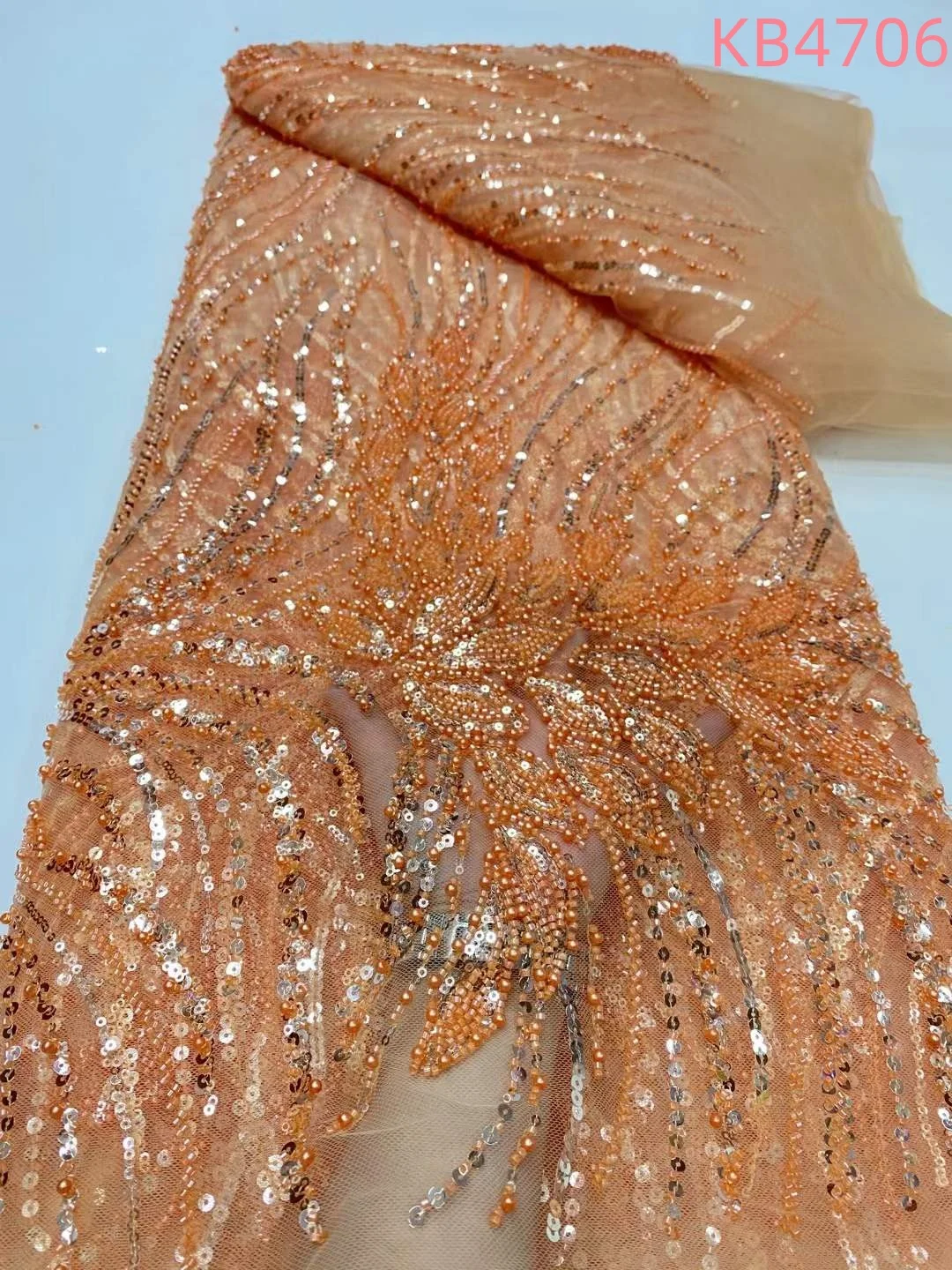 

Luxury 5 Yards African Sequins Tulle Lace Fabric High Quality 2025 Nigerian French Mesh Beads For Party Dresses Sewing KB4706