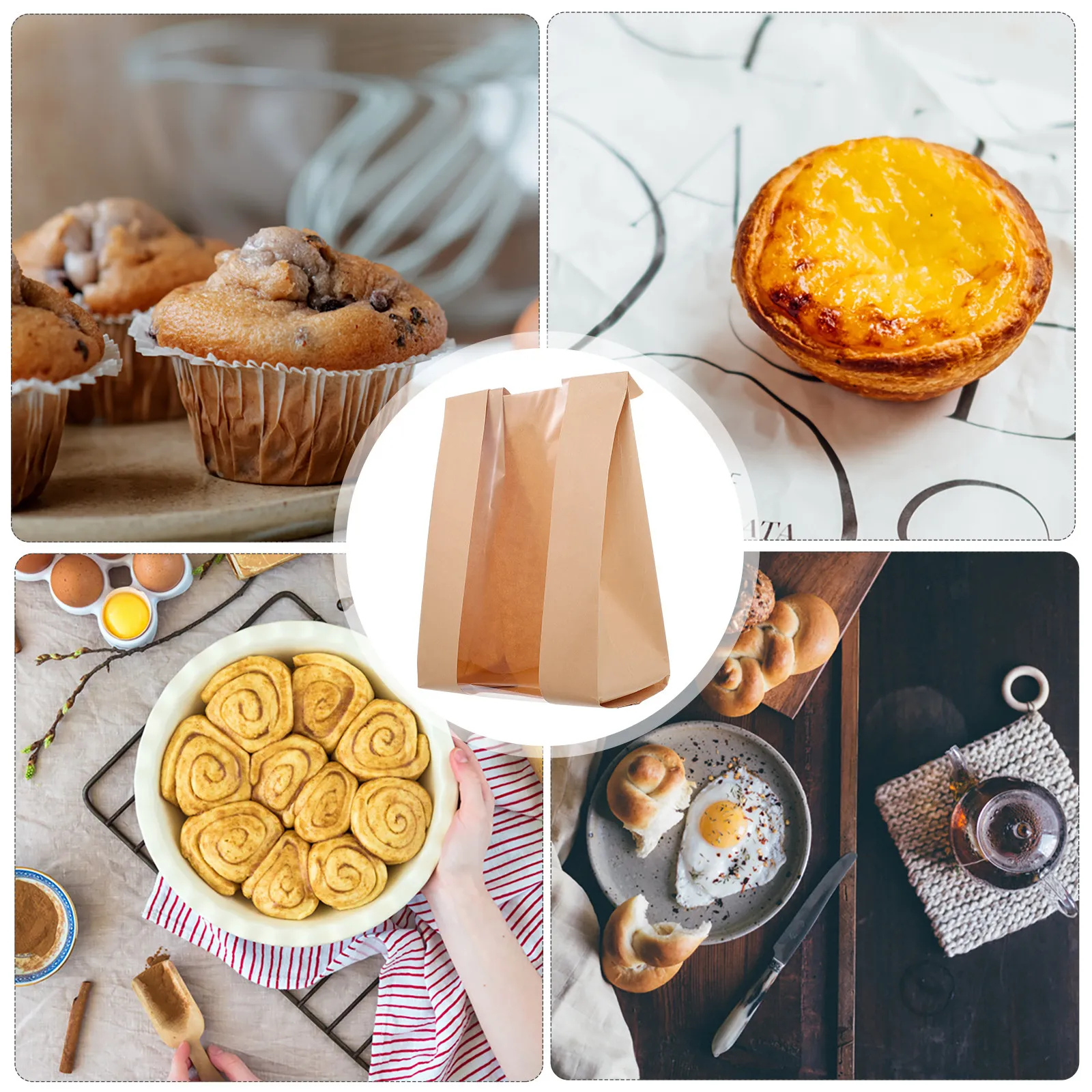 

50Pcs Kraft Paper Bread Packaging Bags Bake Cookie Toast Wrapping Bags Greaseproof Food Storage Candy Gift Pouch