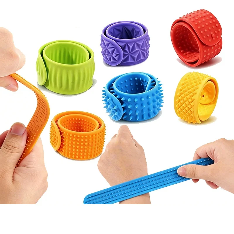 Children's Sensory Toys: 3 Pack Textured Silicone Bracelets, Boys' and Girls' Toys, Random Color