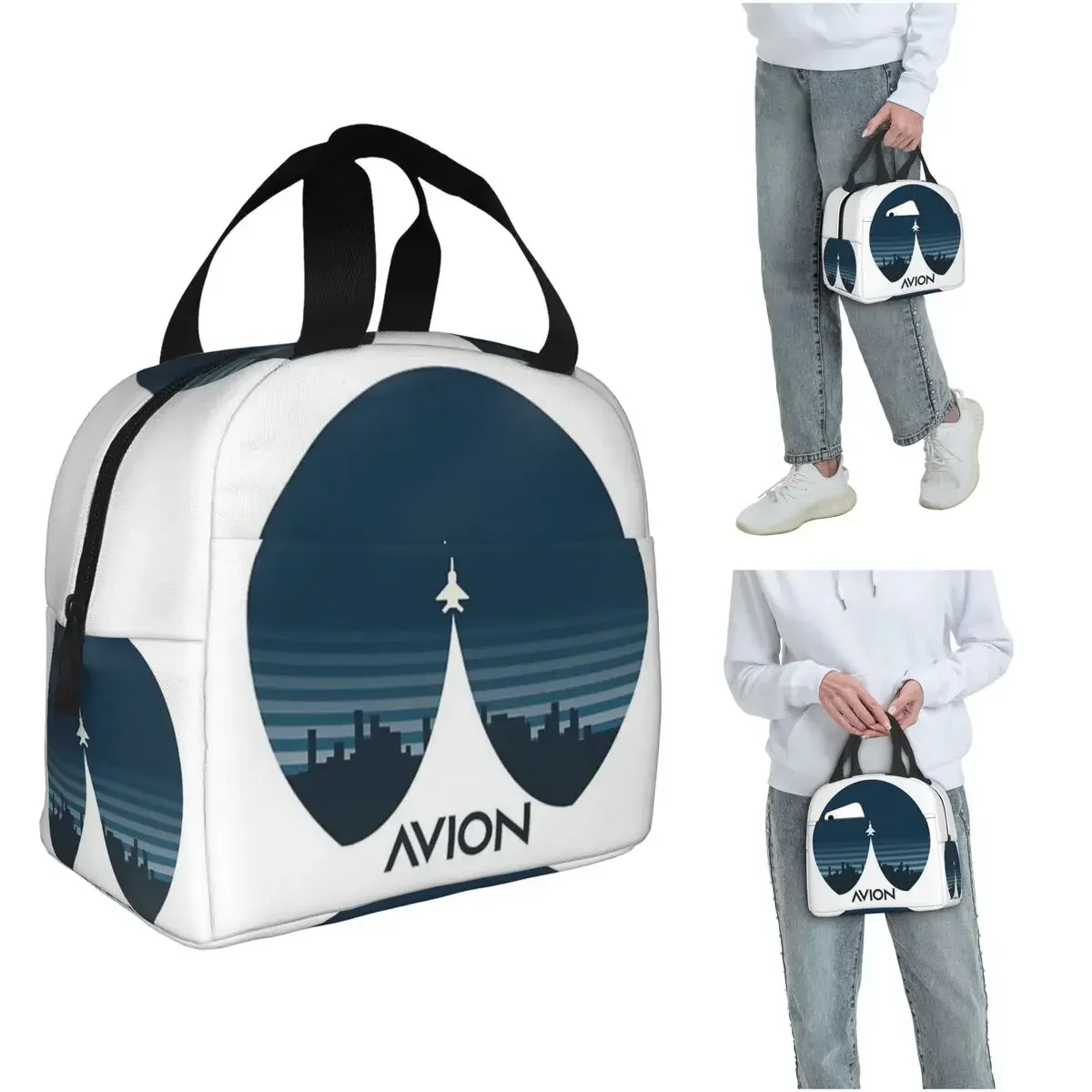 Aviation Fighter Aircraft Above The City Insulated Lunch Bag for Women Children Portable Food Boxes Thermal Lunch Box Tote