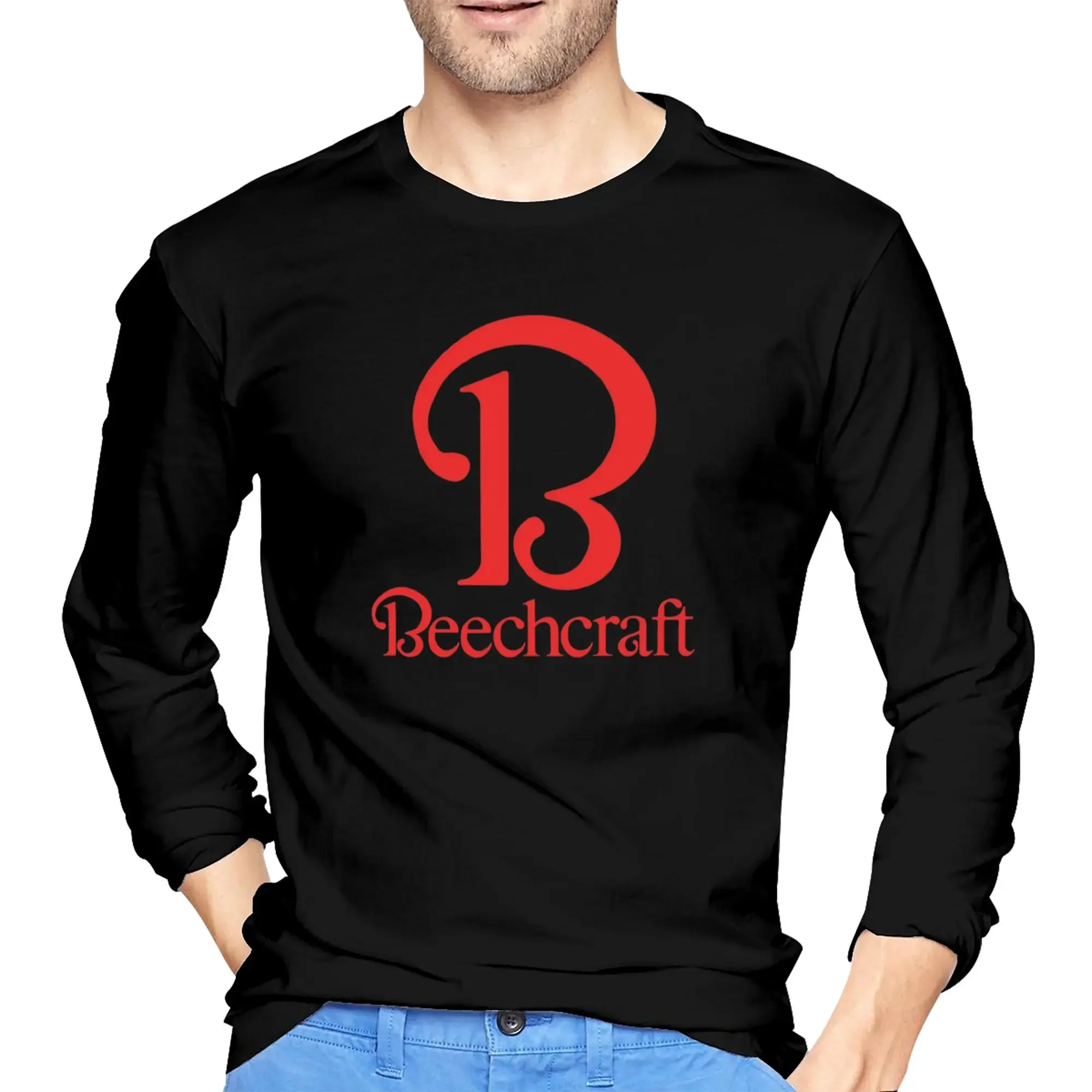 

Beechcraft Aircraft Aviation Men's Long Sleeved T-shirt Fashion Round Neck T shirts Spring and Autumn Men tops