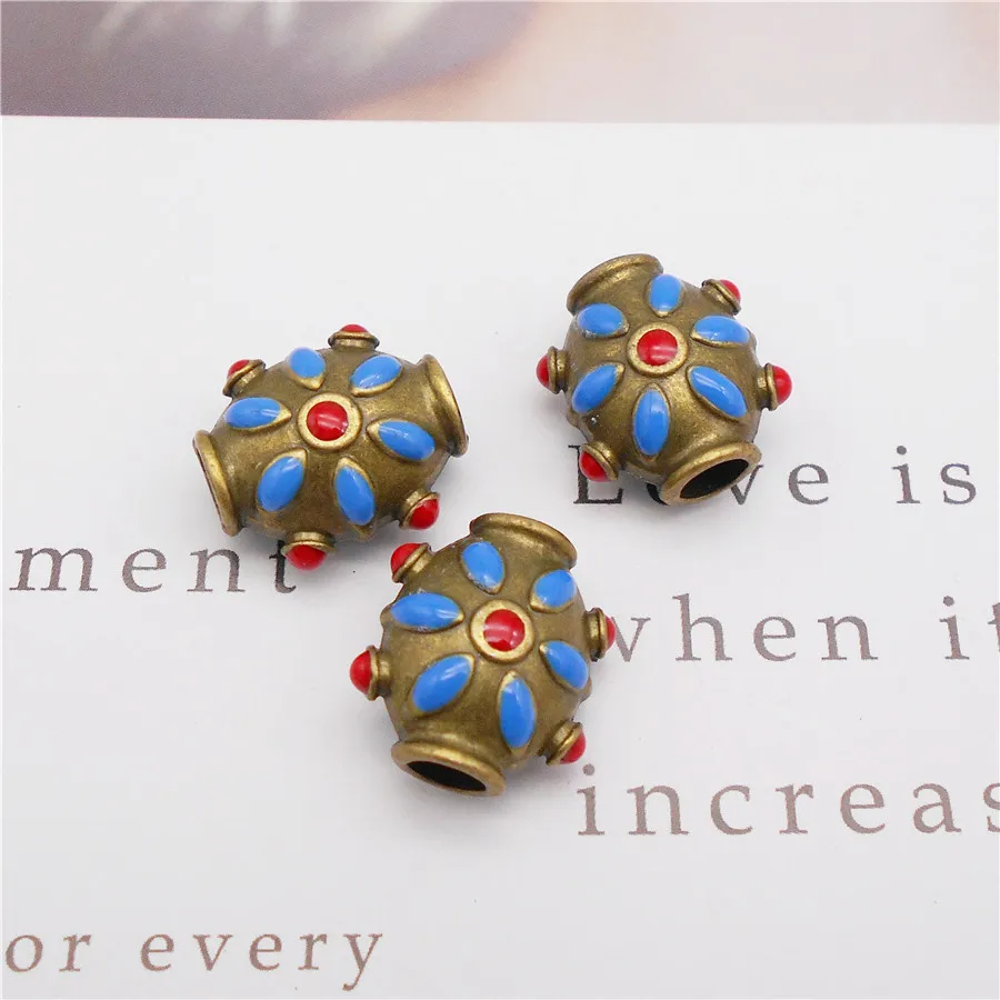 10PCS Alloy Bohemia Beads Antiqued Bronze Tone Flower Charm Pattern Necklace Bracelet Jewelry Findings Accessory