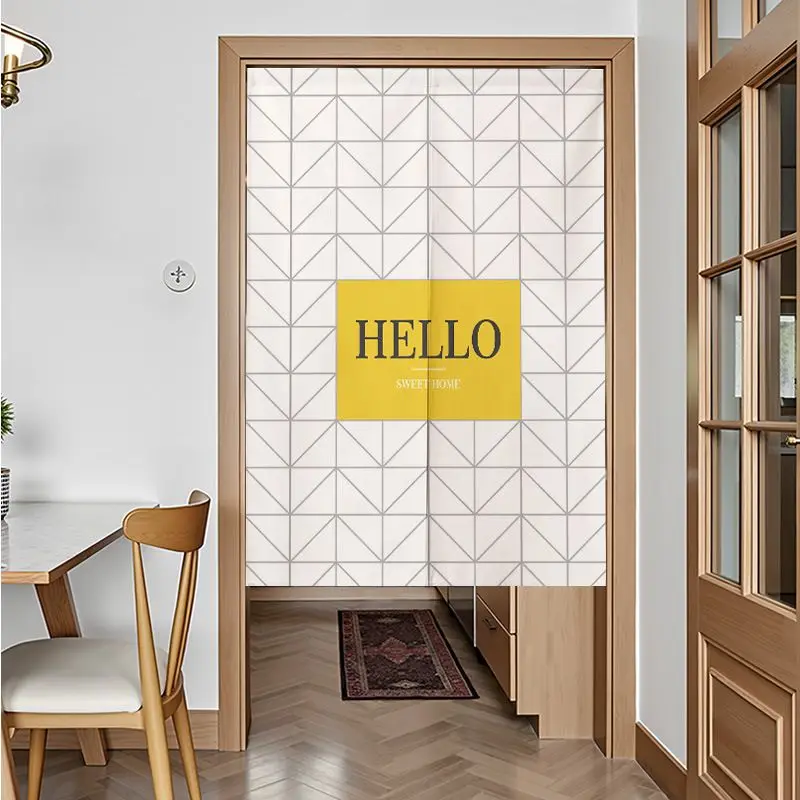 VIKAMA Yellow Grey Chevron Door Curtain White Zigzag Stripe Geometric Pattern Minimalist Nordic Linen Noren Bedroom Kitchen Soft