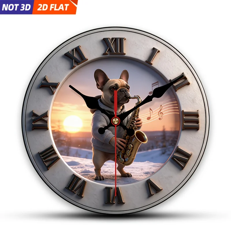 

Настенные часы 2D с изображением французского бульдога на саксофоне, 1 шт. | Бесшумные декоративные часы, креативный дизайн, подходят для спальни, L
