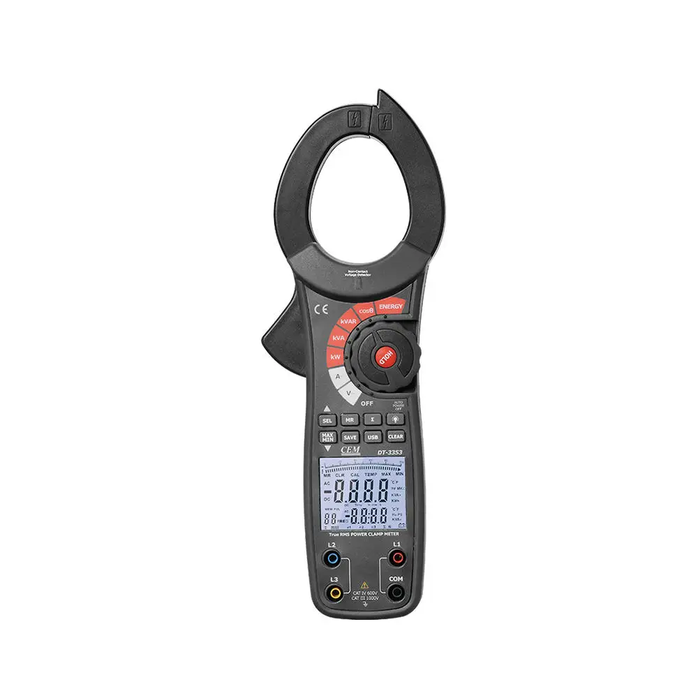 

CEM DT-3352 Digital Clamp Meter 1500A Inrush Current Measurement Analog NCV Detection Harmonic Power Factor Clamp Meter