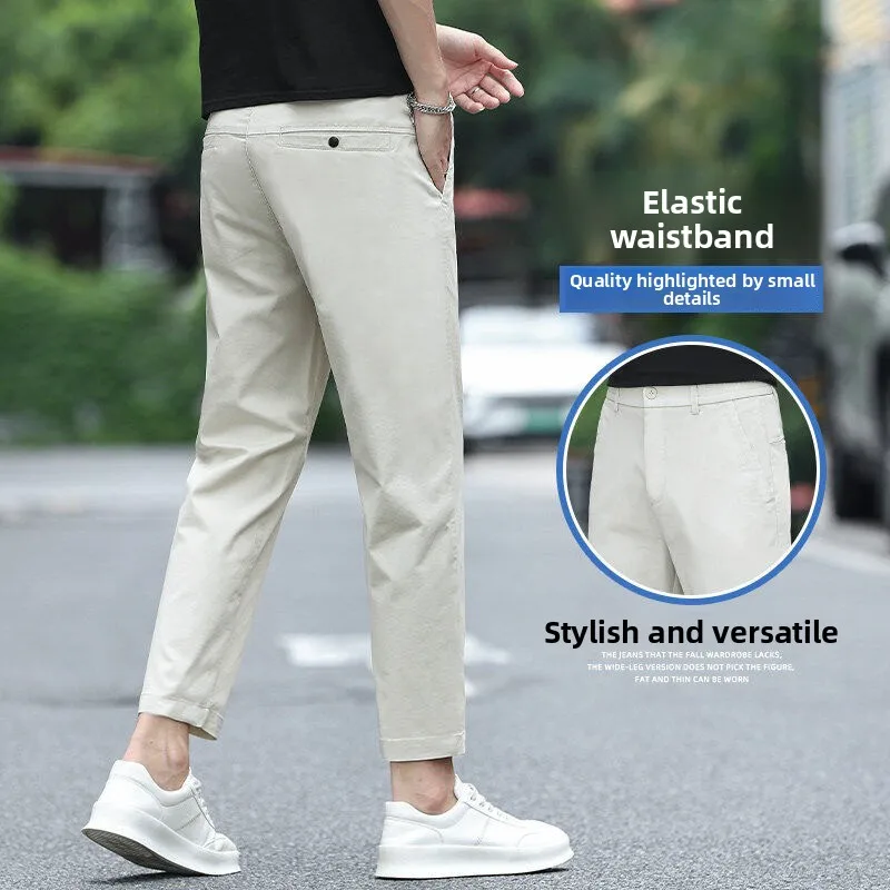 

Summer Small Size Men's Faionable Casual Pants Thin Nine Points Slim Fit Straight Leg Breathable Cotton Polyester Youth Wear
