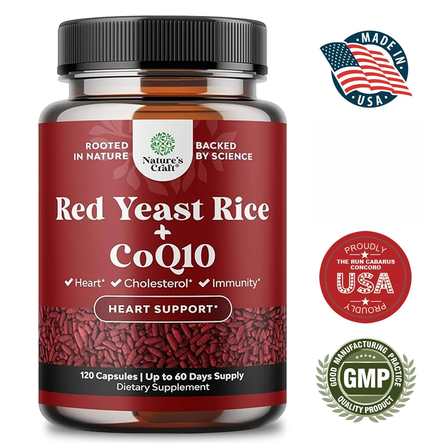 

Red Yeast Rice CoQ10 Capsules - Promote Cardiovascular and Heart Health, Provide Energy, Circulation Support, Antioxidant