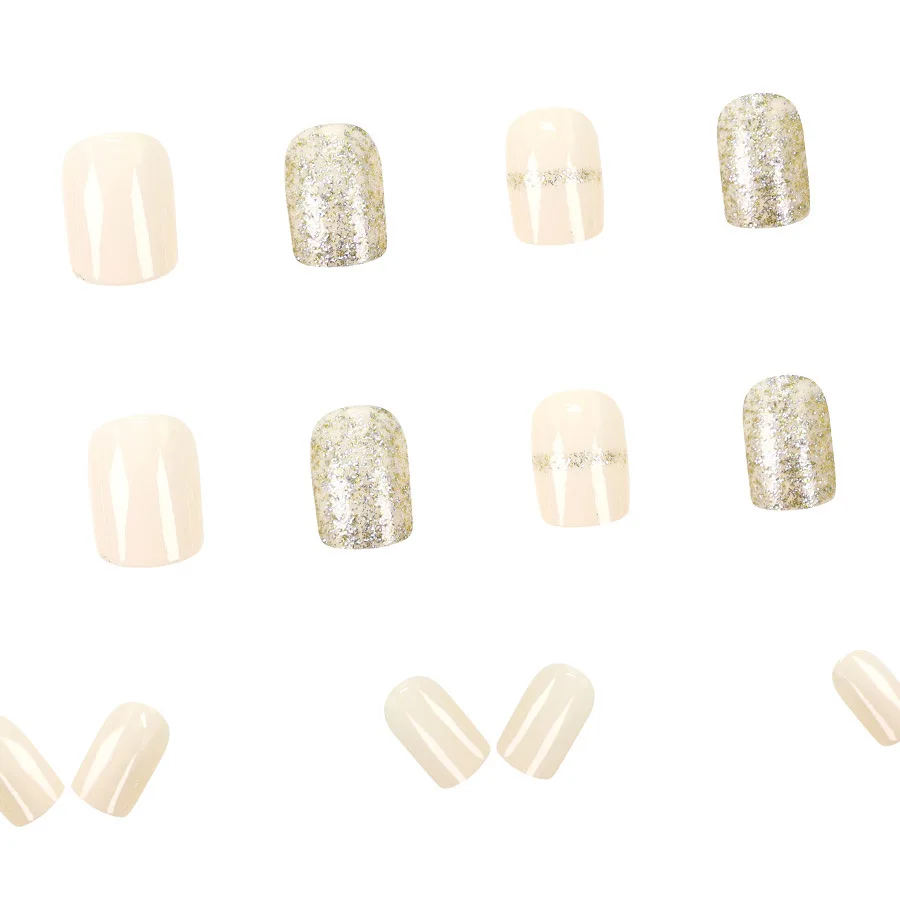 Faux ongles carrés simples à paillettes, 24 pièces, avec Design, courts, artificiels prêts, à pression, amovibles