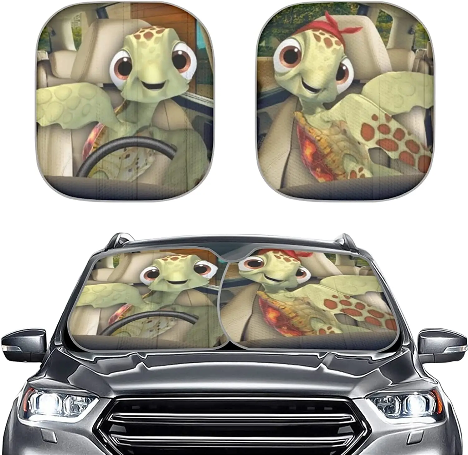 

Jndtueit Turtle Windshield Sun Shade 2 Piece Cute Animal Print Foldable Car Front Window Sunshade for Most Cars Sedans SUV Truck