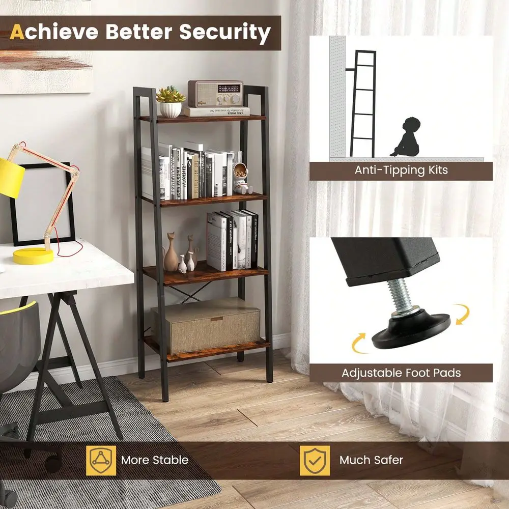 

Bookshelf Industrial Display Storage Shelf Plant Flower Stand Metal Frame Brown