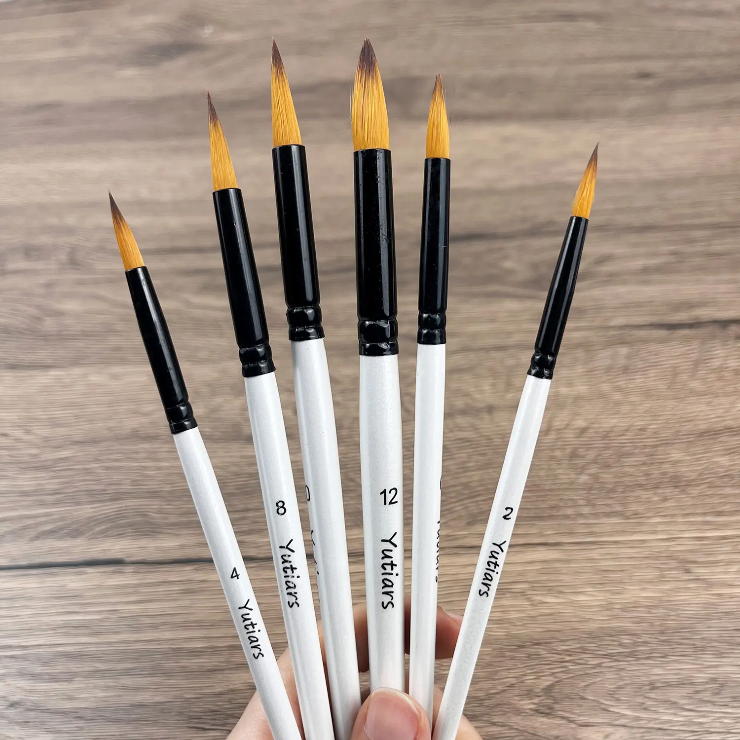 6/24Pcs Yutiars Art Paint Brush Kit Pearl White Wood Pole Nylon Bristles for Watercolor Acrylic Oil Face Body Canvas Painting