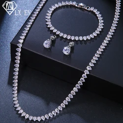 LXOEN Luxury Shiny Cubic Zirconia Brides Wedding Jewelry Sets for Women White Gold Color Round Necklace Earrings Bracelet New