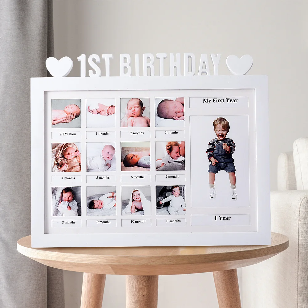 Ylsteed Baby 1ST BIRTHDAY Photo Frame Newborn 12 Month Growth Record Heart Shaped Photo Frame Infant Keepsakes Picture Album