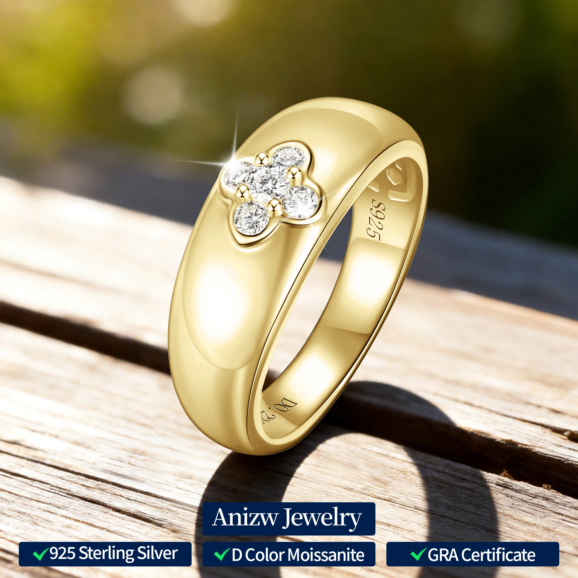 

2025 модное массивное кольцо с цветком клевера, стерлинговое серебро 925 пробы, D, кольца с муассанитом, кольца на палец для женщин, S925, очаровательные свадебные украшения