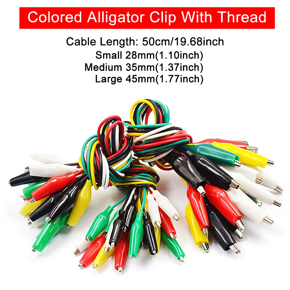 30PCS Premium Alligator Clips Electrical, 28/35/45mm 5 Colors Test Leads Cable with Crocodile Clips, Dual Ended Jumper Wires