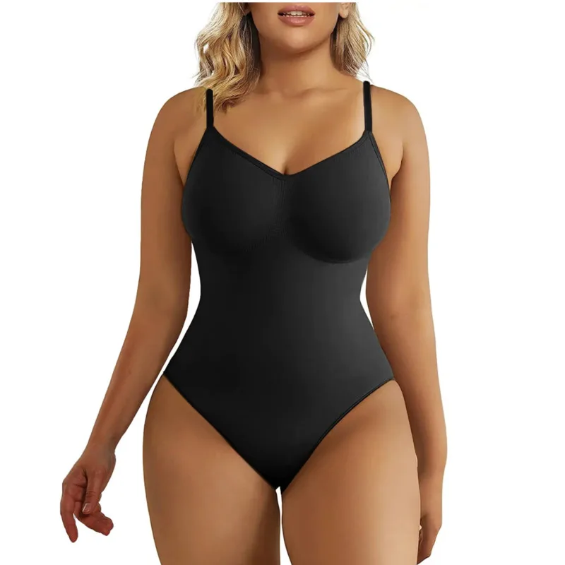 

V Neck Spaghetti Strap Bodysuits Compression Body Suits Open Crotch Shapewear Slimming Body Shaper Smooth Out Bodysuit Shaper