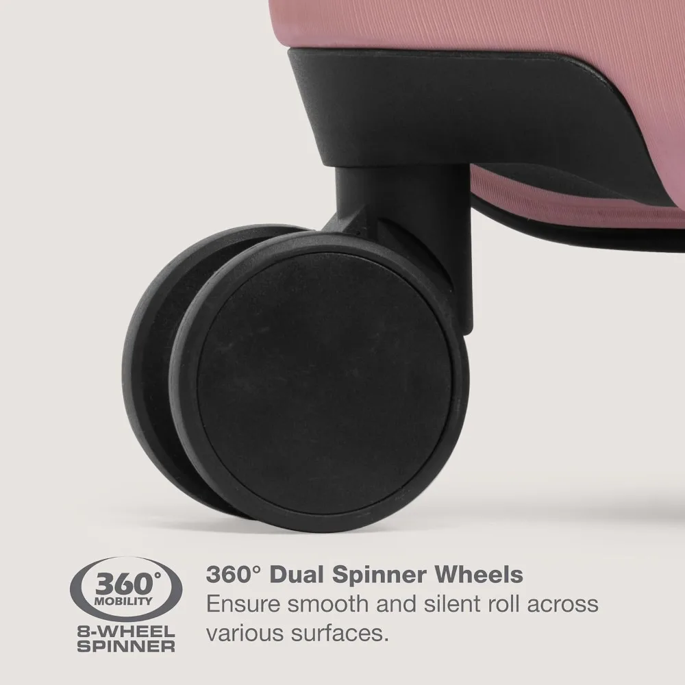 Розовая 22-дюймовая ручная кладь с жесткой спиннером и USB-портом, водонепроницаемая и легкая для женских путешествий