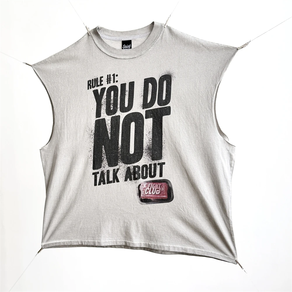 Washed FIGHT CLUB T-Shirts Men Women High Quality Dirty Soil Spray Hand Worn Tank Top T Shirt Tee Tops