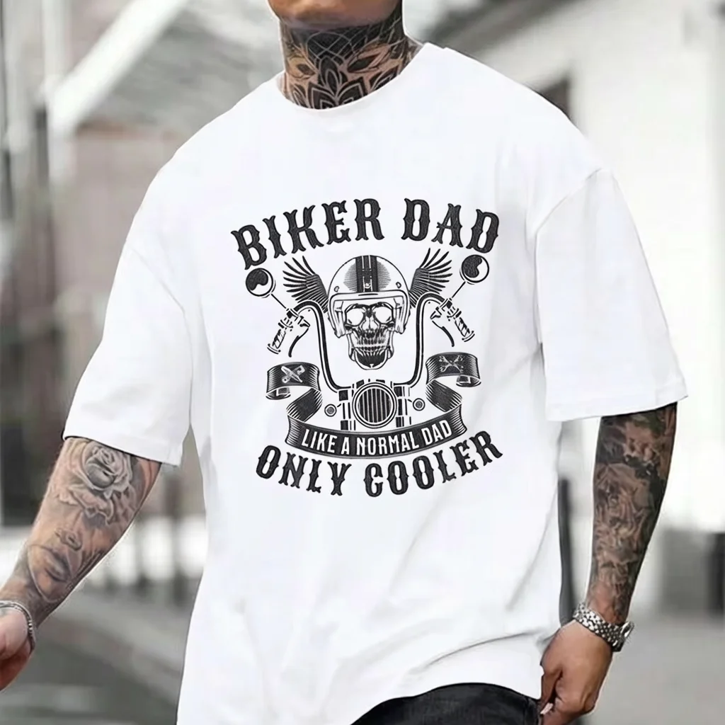 2026 New Family Matching Unisex Oversized Streetwear T Shirt Biker Dad Only Cooler Motorcycle Skull Graphic Short Sleeve Tee