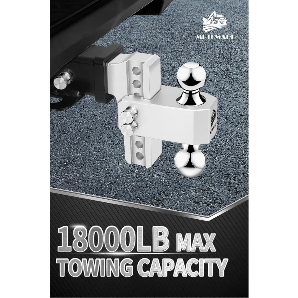 Aluminum Trailer Hitch with 2.5-Inch Receiver - METOWARE Heavy-Duty Hitch for 6-Inch Drop/Rise Adjustment