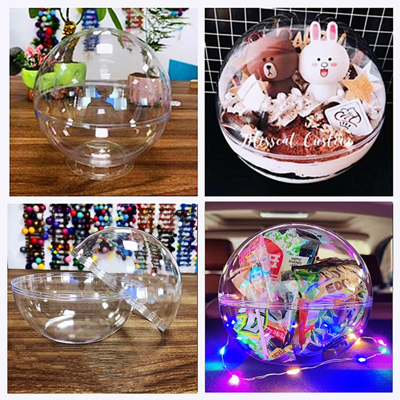 

10 pcs of Transparent ball box ornaments, flat bottom and cover can be opened. It can be used as a gift box, display box etc.etc