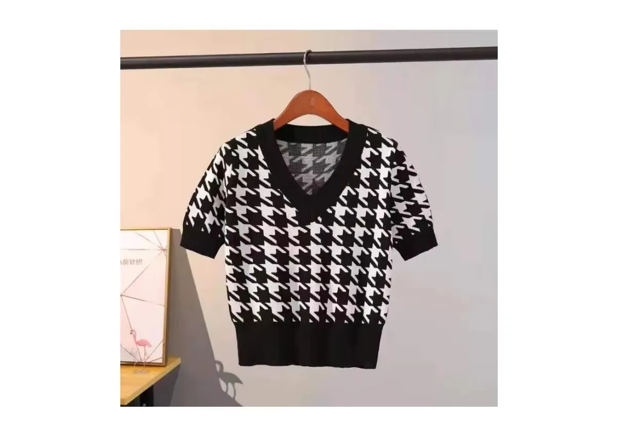 

Свитер-накидка Healthy Girl в клетку с V-образным вырезом, винтажный, с короткими рукавами, повседневный, элегантный, без рукавов, весенний, вязаный, жаккардовый, в стиле High Street