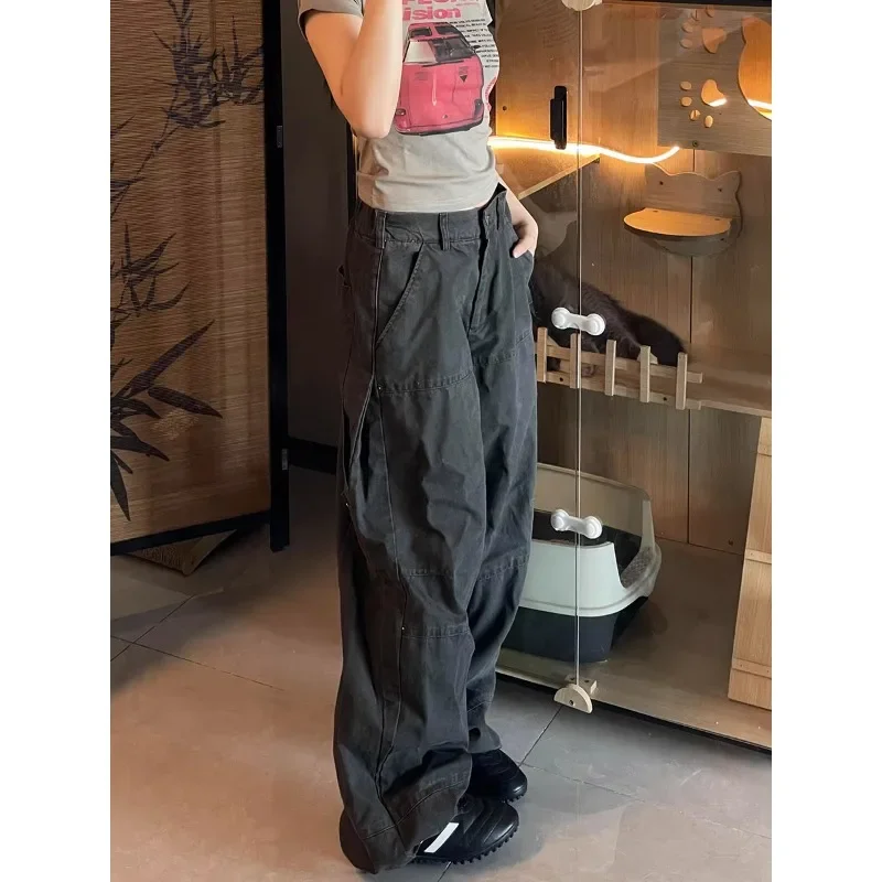 Deeptown Y2k Vintage Cargo Jeans Woman Harajuku Casual America Retro Baggy Denim Pants Autumn Basic Streetwear Wide Leg Trousers