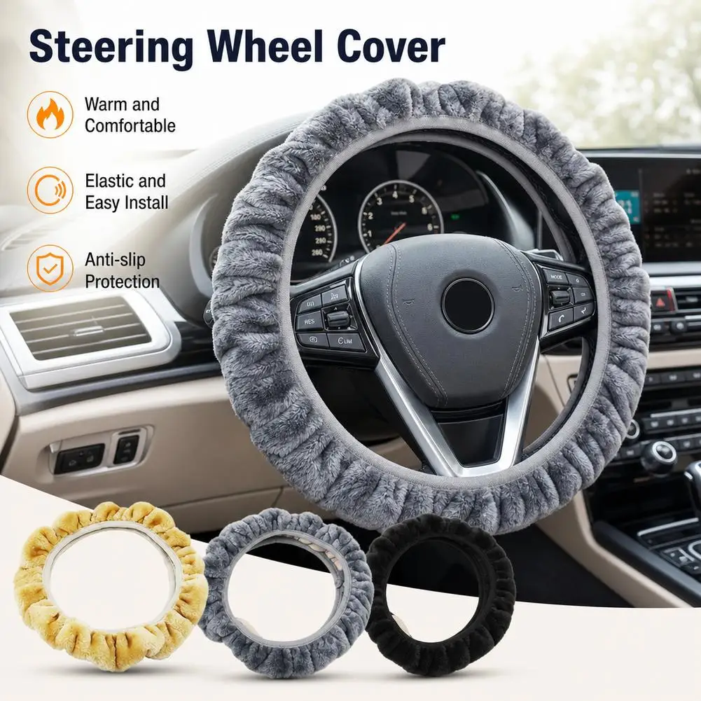 Universal 38cm Car Auto Steering Wheel Cover Warm Soft Plush Winter Warm Auto Steering Cover For Car Interior Accessories