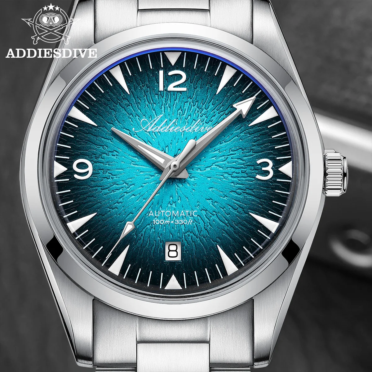 

ADDIESDIVE Fashion Automatic Mechanical Watch Japan 8215 Ocean Wave Dial Bubble Crystal 316L Steel Luxury Design 100M