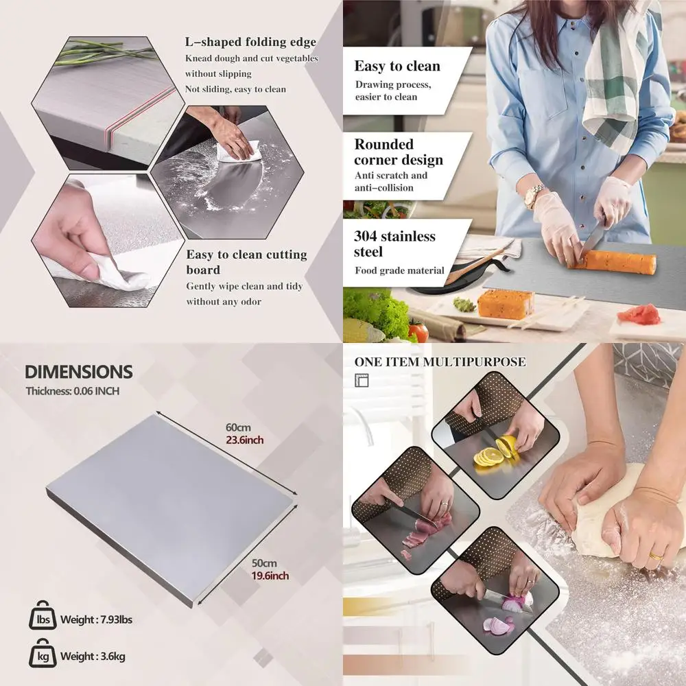 

Двусторонняя разделочная доска из нержавеющей стали 304, 19,6x23,6x0,06, идеально подходит для выпечки, макарон, пиццы и хлеба