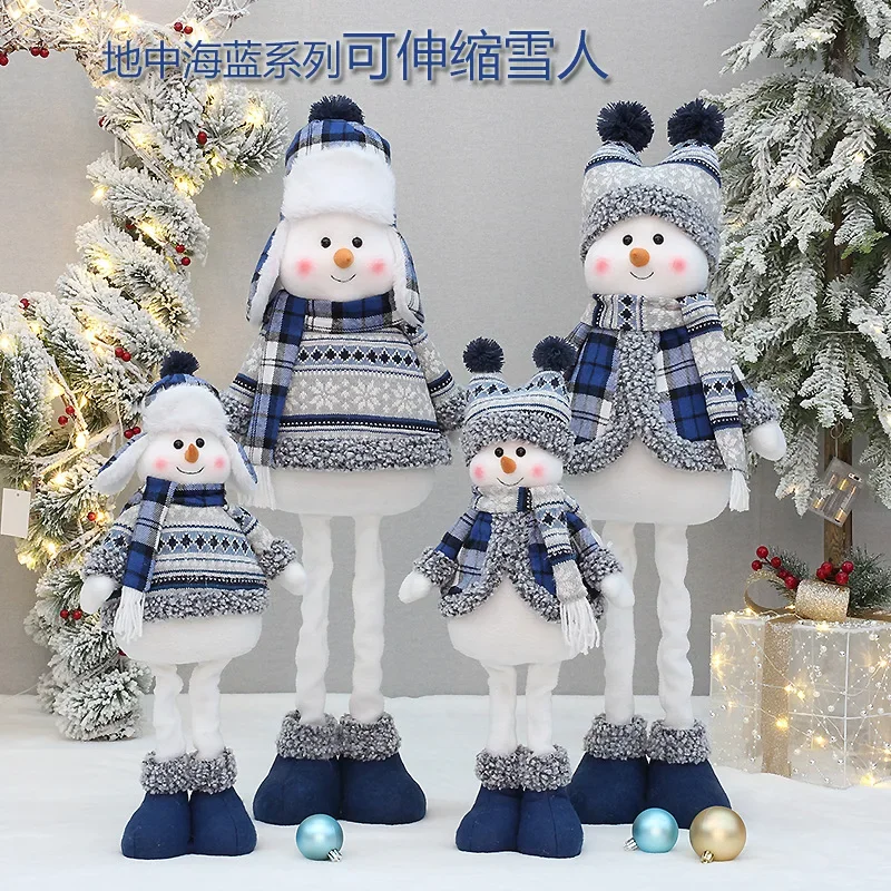 Tree Decor New Year Ornament Reindeer blue Snowman Santa Claus Standing Doll Decoration 2024 Merry Christma Kids Gift navidad