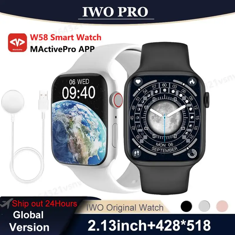 New IWO Original W58 Smart Watch Men 2.13'' Series 8 Passlock Always On Display NFC Custom Watch Face Smartwatch PK W57