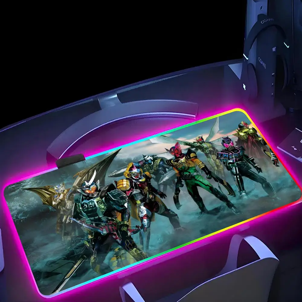 

Kamen Rider Mouse Pad RGB Gaming Mousepad Mouse Mats LED Large Gamer Mousepads XXL Keyboard Pads Luminous Desk Mat Backlit