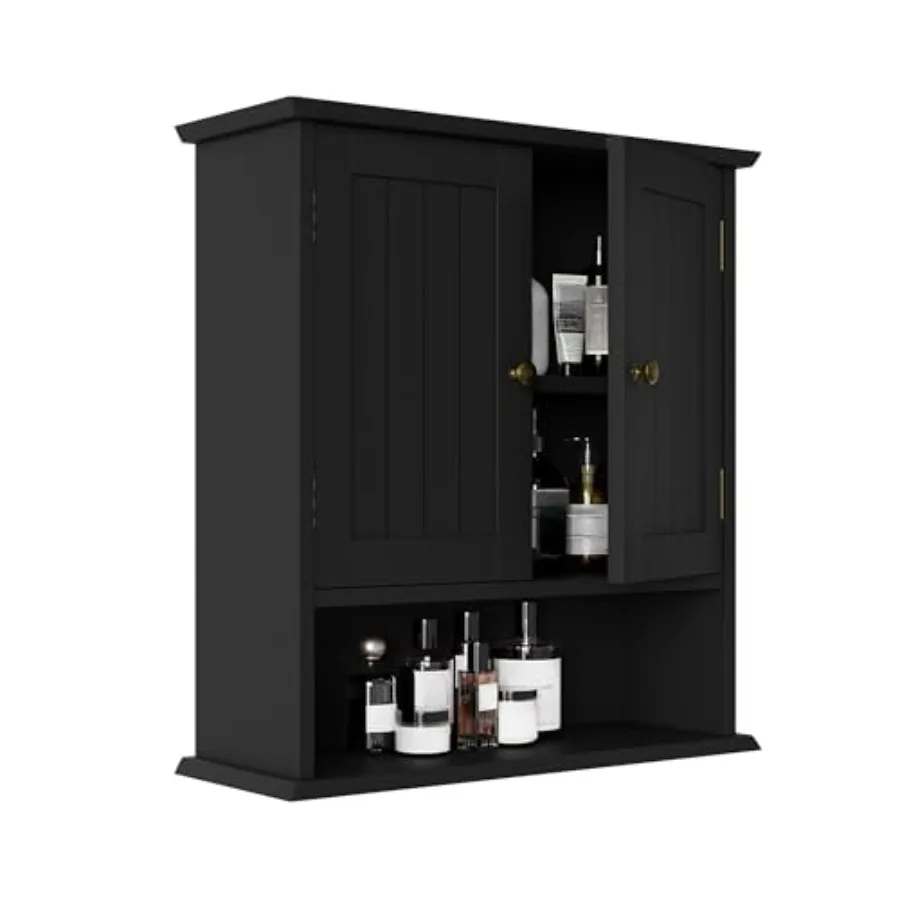 

Black Wall Cabinet, Small, 2-Door Medicine Cabinet with Adjustable Shelves, Over Toilet, For Kitchen and Laundry Rooms