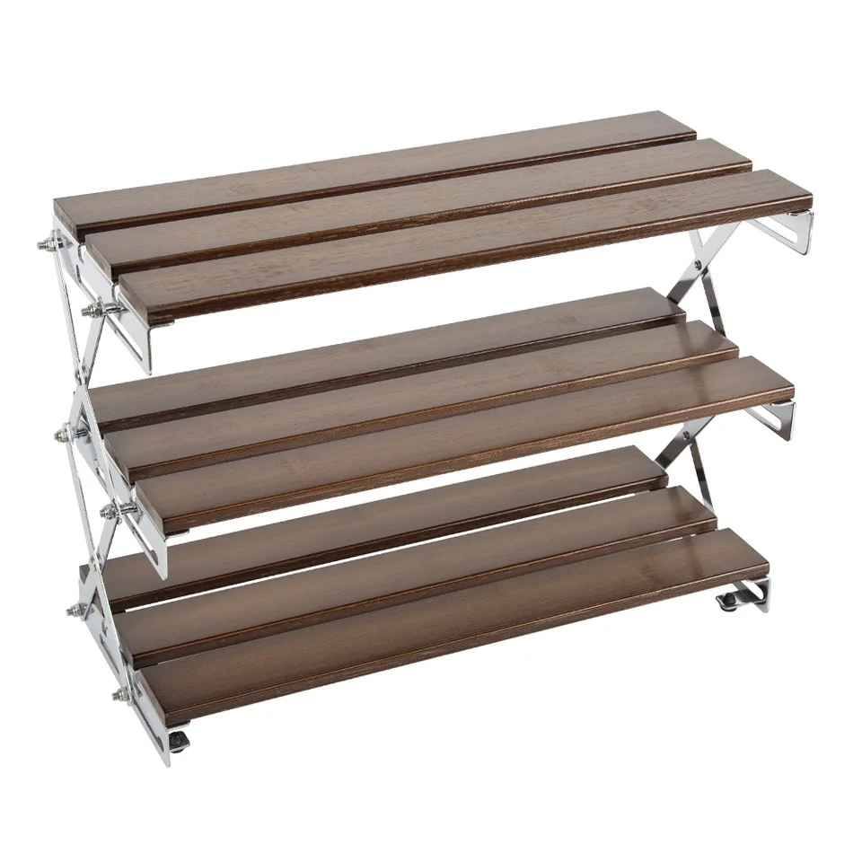 3 Tier Foldable Wooden Storage Rack with Metal Frame